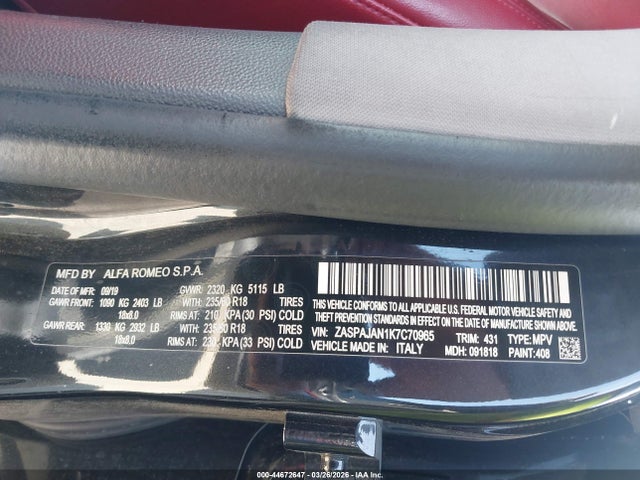 Alfa Romeo Stelvio Rwd 2019 ZASPAJAN1K7C70965 Image 9