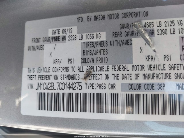 Продаж на аукціоні авто 2012 Mazda Mazda5 Sport, vin: JM1CW2BL7C0144275, номер лоту: 44672674