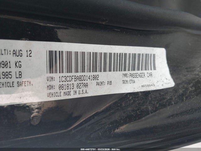 Aukcja sprzedaży 2013 Dodge Dart Sxt, vin: 1C3CDFBA8DD141802, numer aukcji: 44672701