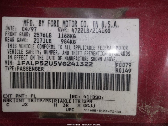 1997 FORD TAURUS 1FALP52U5VG241322 Photo 8