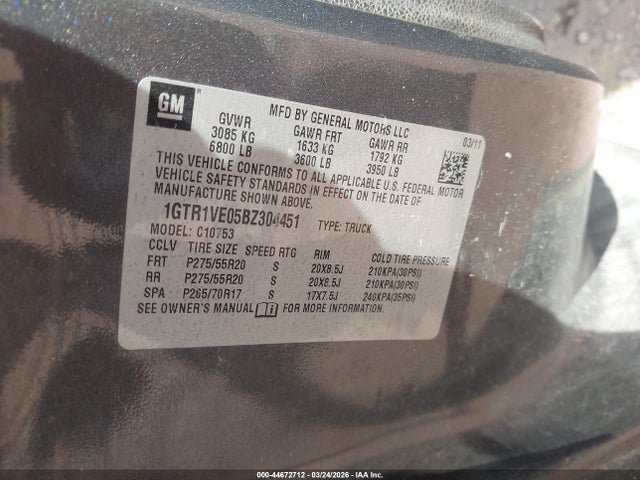 Продажа на аукционе авто 2011 Gmc Sierra 1500 Sle, vin: 1GTR1VE05BZ304451, номер лота: 44672712