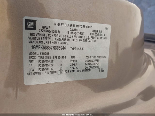 2007 CADILLAC ESCALADE 1GYFK63857R306944 Photo 8