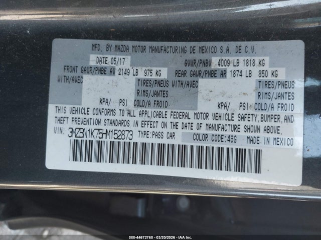 Продаж на аукціоні авто 2017 Mazda Mazda3 Sport, vin: 3MZBn1k75HM152873, номер лоту: 44672760