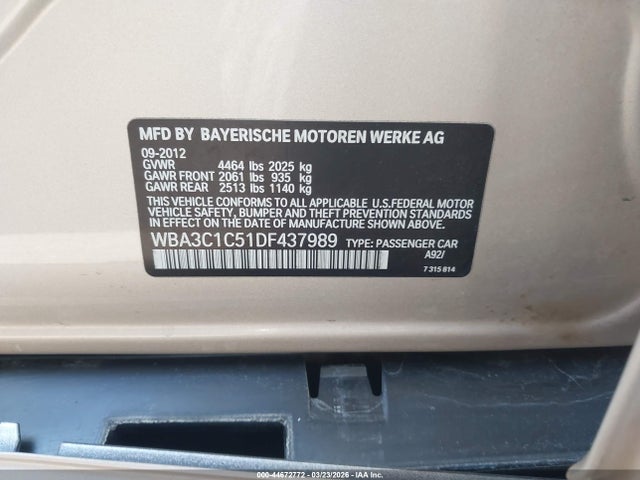 2013 Bmw 328i მანქანა იყიდება აუქციონზე, vin: WBA3C1C51DF437989, აუქციონის ნომერი: 44672772