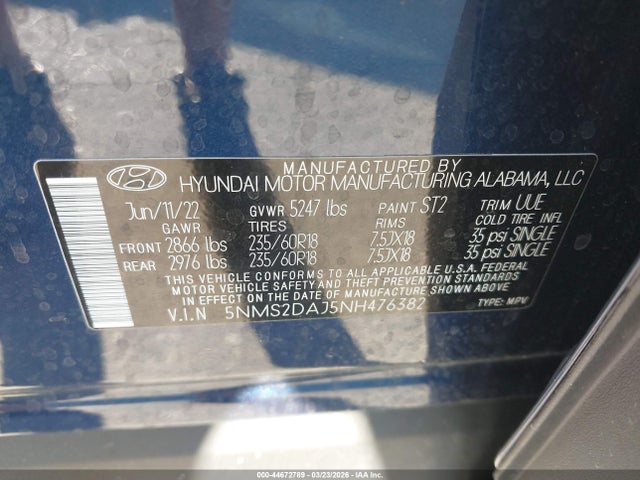 2022 HYUNDAI SANTA FE 5NMS2DAJ5NH476382 Photo 8