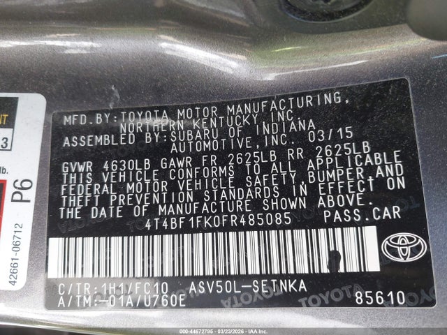 Toyota CAMRY LE 2015 4T4BF1FK0FR485085 Image 9