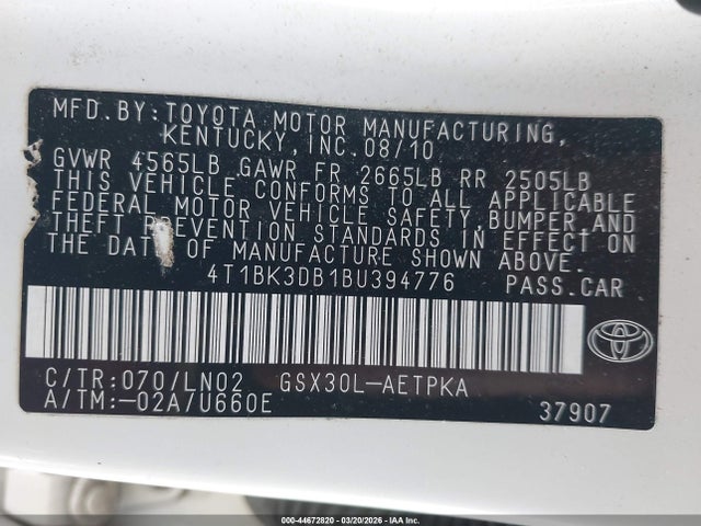 2011 TOYOTA AVALON 4T1BK3DB1BU394776 Photo 8