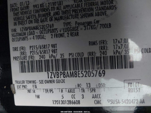 2014 FORD MUSTANG 1ZVBP8AM8E5205769 Photo 8