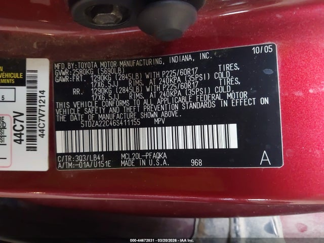 2006 TOYOTA SIENNA 5TDZA22C46S411155 Photo 8