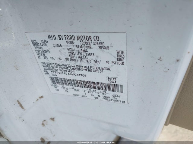 Aukcja sprzedaży 2006 Ford F-150 Fx4/lariat/xlt, vin: 1FTPW14VX6KC31705, numer aukcji: 44672832