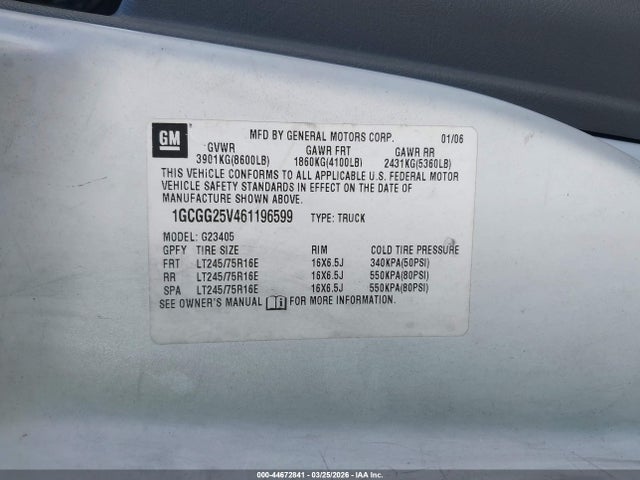 Продаж на аукціоні авто 2006 Chevrolet Express Work Van, vin: 1GCGG25V461196599, номер лоту: 44672841