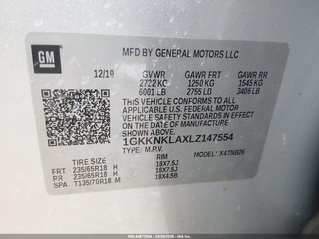 Aukcja sprzedaży 2020 Gmc Acadia Sle, vin: 1GKKNKLAXLZ147554, numer aukcji: 44672854