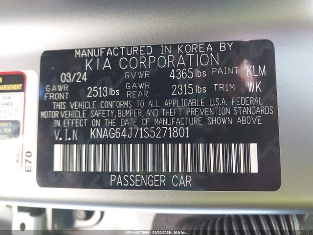 44672868 :رقم المزاد ، KNAG64J71S5271801 vin ، 2025 Kia K5 Gt-line مزاد بيع