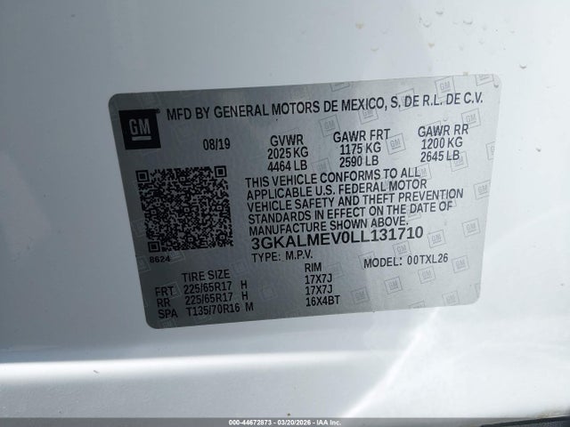 44672873 :رقم المزاد ، 3GKALMEV0LL131710 vin ، 2020 Gmc Terrain Fwd Sle مزاد بيع
