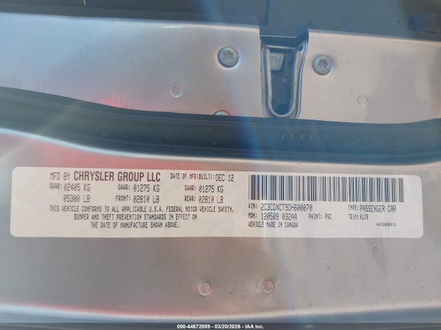 2013 Dodge Charger Road/track მანქანა იყიდება აუქციონზე, vin: 2C3CDXCT9DH600070, აუქციონის ნომერი: 44672889