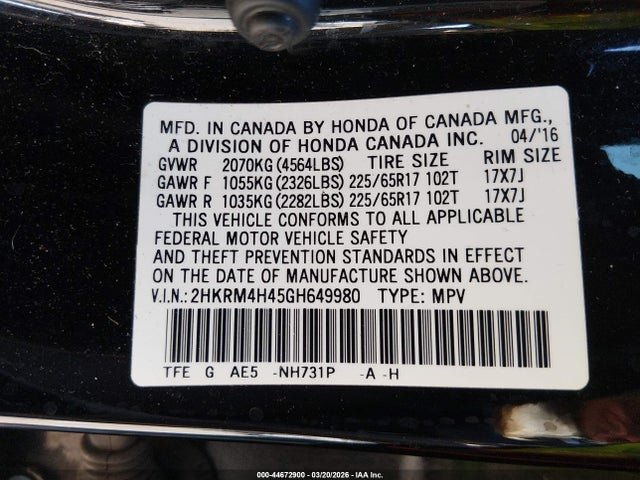 Honda CR-V SE 2016 2HKRM4H45GH649980 Image 9