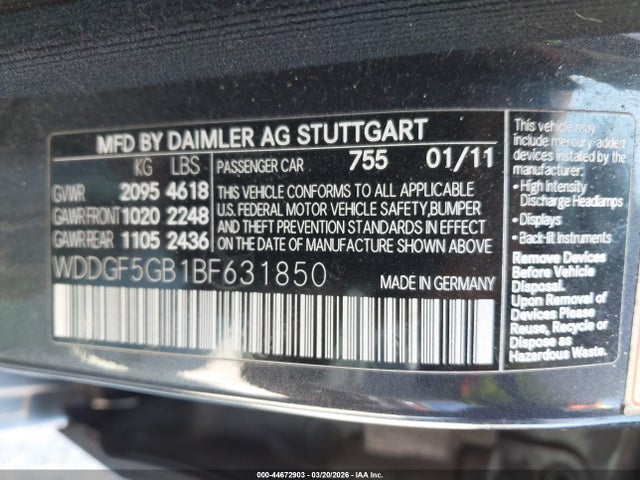 44672903 :رقم المزاد ، WDDGF5GB1BF631850 vin ، 2011 Mercedes-benz C 350 Sport مزاد بيع