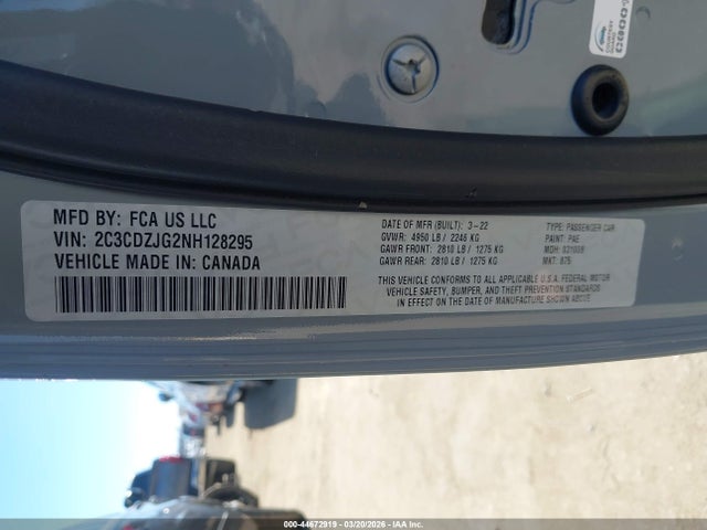 44672919 :رقم المزاد ، 2C3CDZJG2NH128295 vin ، 2022 Dodge Challenger Gt مزاد بيع