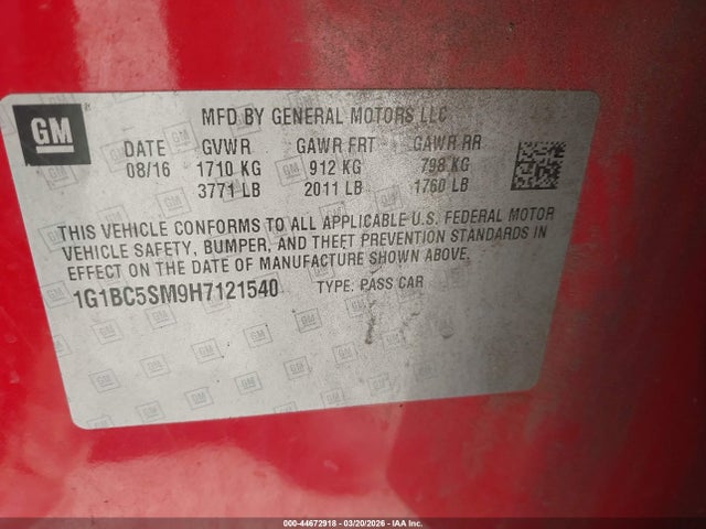 1G1BC5SM9H7121540 Chevrolet Cruze Ls Auto