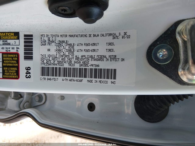 Продажа на аукционе авто 2022 Toyota Tacoma Trd Sport, vin: 3TMCZ5AN7NM475322, номер лота: 44672940