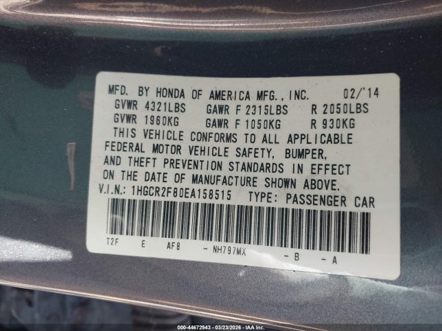 Продаж на аукціоні авто 2014 Honda Accord Ex-l, vin: 1HGCR2F80EA158515, номер лоту: 44672943