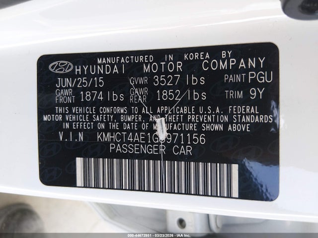 Aukcja sprzedaży 2016 Hyundai Accent Se, vin: KMHCT4AE1GU971156, numer aukcji: 44672951