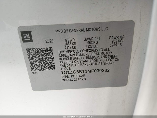 2021 CHEVROLET MALIBU 1G1ZG5ST1MF039232 Photo 8