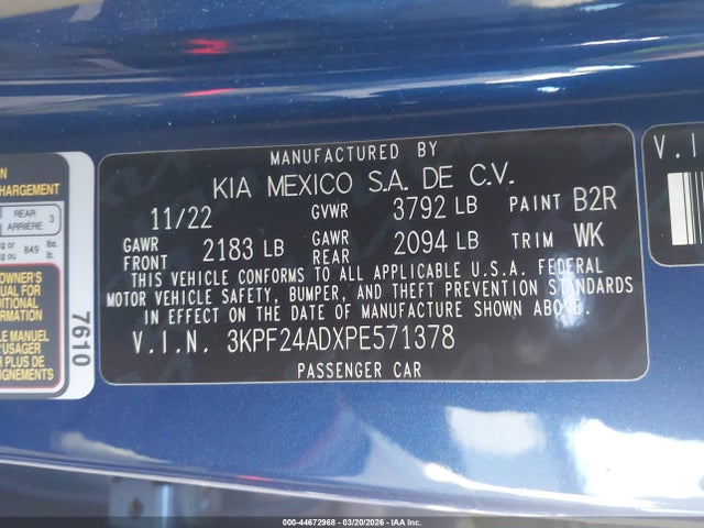 3KPF24ADXPE571378 KIA Forte Lxs