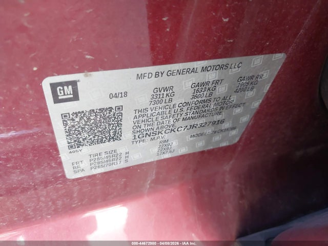Продажа на аукционе авто 2018 Chevrolet Tahoe Premier, vin: 1GNSKCKC7JR327916, номер лота: 44672980