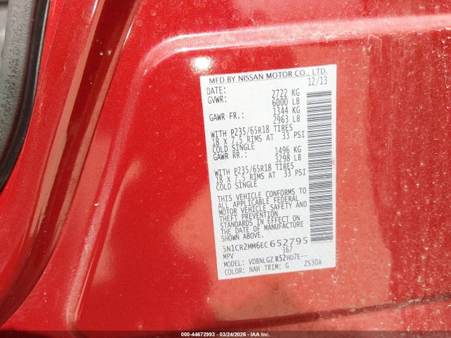 Продажа на аукционе авто 2014 Nissan Pathfinder Hybrid Sl, vin: 5N1CR2MM6EC652795, номер лота: 44672993