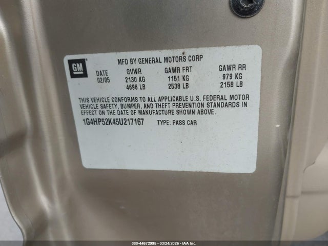 Продаж на аукціоні авто 2005 Buick Lesabre Custom, vin: 1G4HP52K45U217167, номер лоту: 44672995