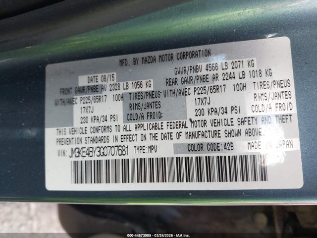 Aukcja sprzedaży 2016 Mazda Cx-5 Sport, vin: JM3KE4BY3G0707681, numer aukcji: 44673005