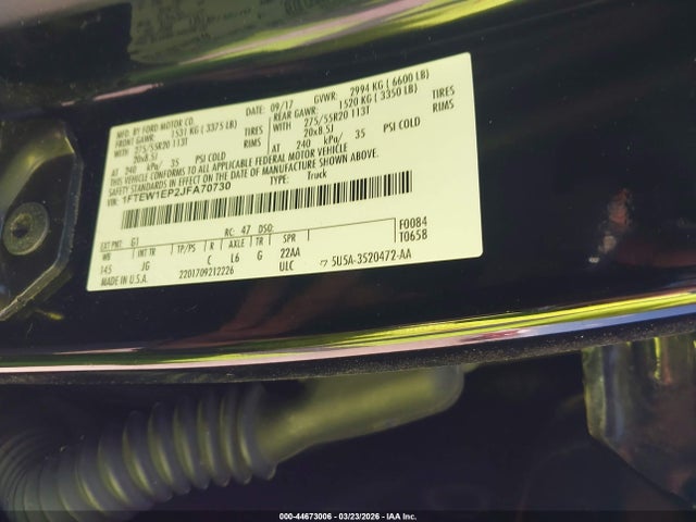 44673006 :رقم المزاد ، 1FTEW1EP2JFA70730 vin ، 2018 Ford F-150 Xl مزاد بيع