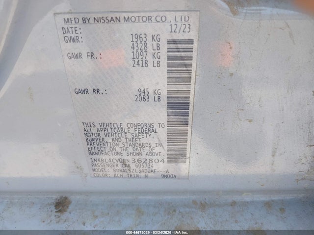 1N4BL4CV0RN362804 Nissan Altima Sr Fwd