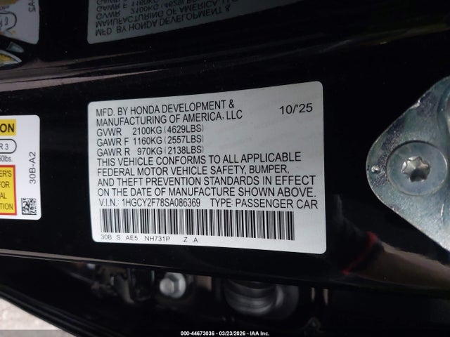 Aukcja sprzedaży 2025 Honda Accord Hybrid Sport-l, vin: 1HGCY2F78SA086369, numer aukcji: 44673036