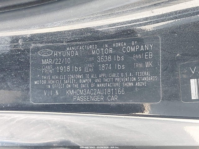 Продаж на аукціоні авто 2010 Hyundai Accent Gs, vin: KMHCM3AC2AU181166, номер лоту: 44673043
