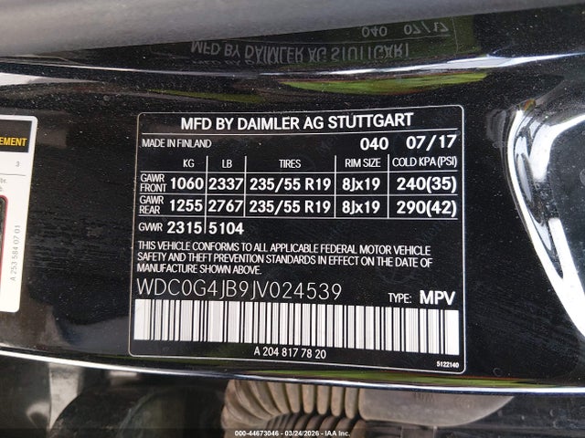 Aukcja sprzedaży 2018 Mercedes-benz Glc 300, vin: WDC0G4JB9JV024539, numer aukcji: 44673046