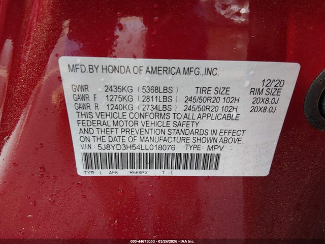 Продаж на аукціоні авто 2020 Acura Mdx Technology Package, vin: 5J8YD3H54LL018076, номер лоту: 44673053
