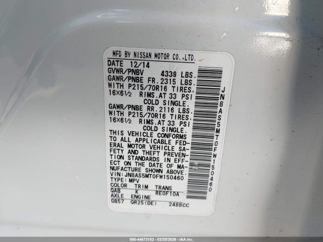 Nissan Rogue Select S 2015 JN8AS5MT0FW150460 Image 9