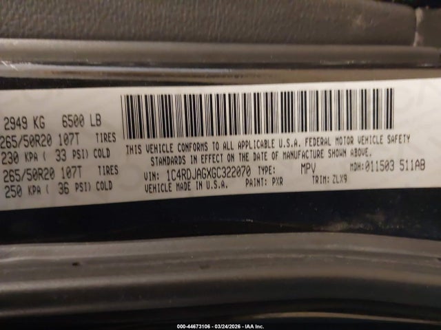 Продажа на аукционе авто 2016 Dodge Durango Sxt, vin: 1C4RDJAGXGC322070, номер лота: 44673106