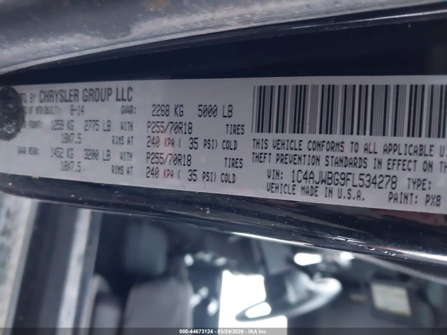 Aukcja sprzedaży 2015 Jeep Wrangler Sahara, vin: 1C4AJWBG9FL534278, numer aukcji: 44673124