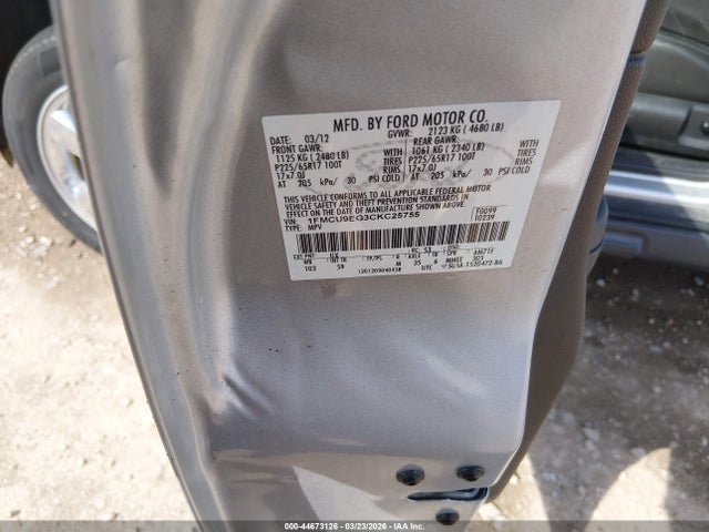 44673126 :رقم المزاد ، 1FMCU9EG3CKC25755 vin ، 2012 Ford Escape Limited مزاد بيع