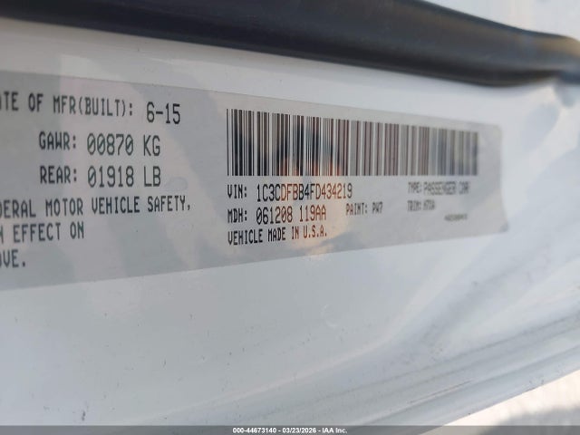 Dodge DART SXT 2015 1C3CDFBB4FD434219 Image 9