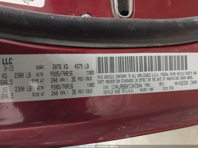 1C4NJRBB8FD347244 Jeep Patriot Sport