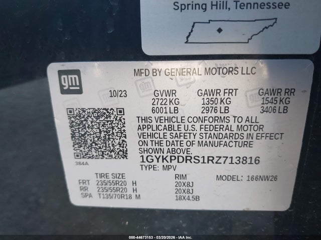 1GYKPDRS1RZ713816 Cadillac Xt6 Awd Premium Luxury