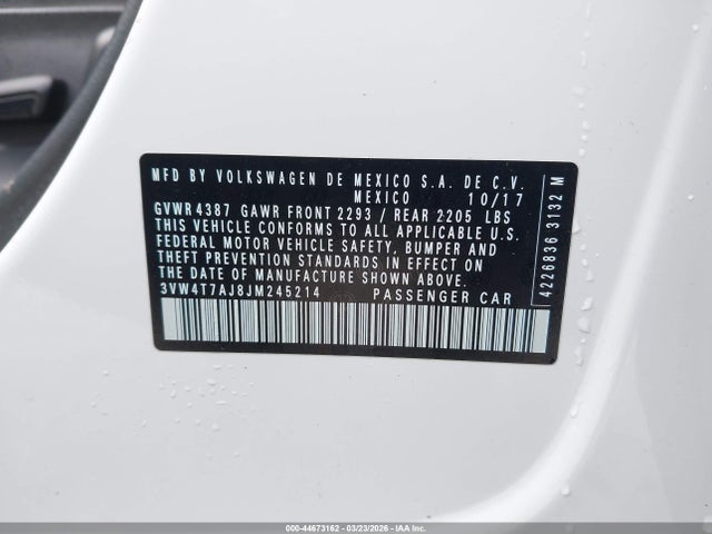 Продаж на аукціоні авто 2018 Volkswagen Jetta 2.0t Gli, vin: 3VW4T7AJ8JM245214, номер лоту: 44673162