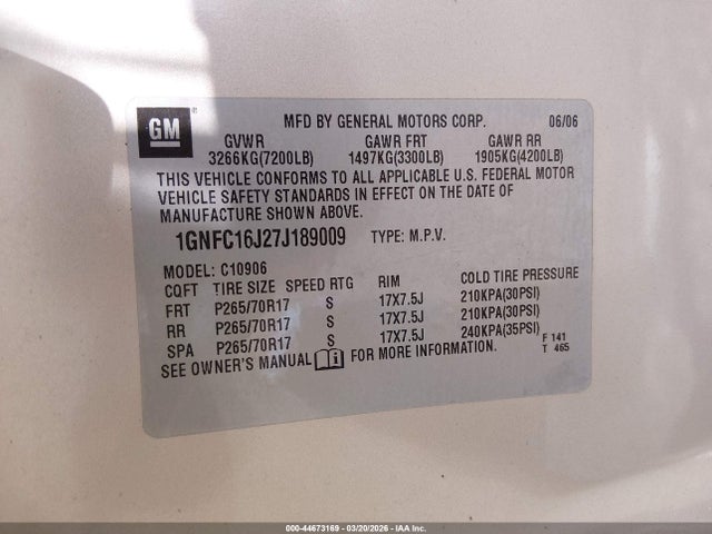 2007 CHEVROLET SUBURBAN 1500 1GNFC16J27J189009 Photo 8