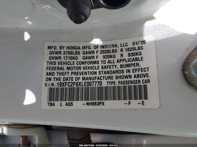 Honda Civic Lx 2020 19XFC2F6XLE007770 Image 9
