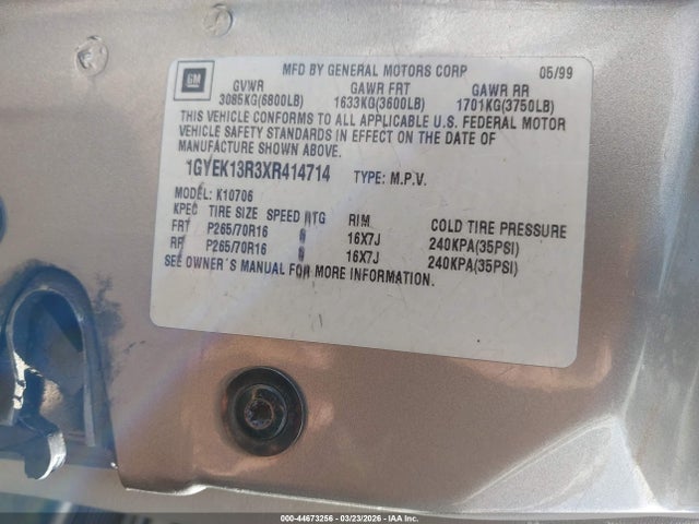 1999 CADILLAC ESCALADE 1GYEK13R3XR414714 Photo 8