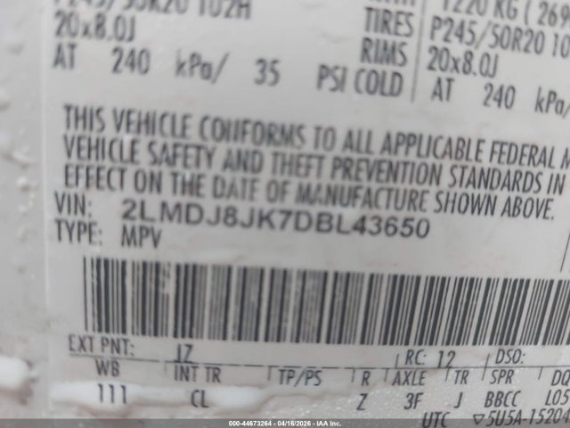 Продаж на аукціоні авто 2013 Lincoln Mkx, vin: 2LMDJ8JK7DBL43650, номер лоту: 44673264